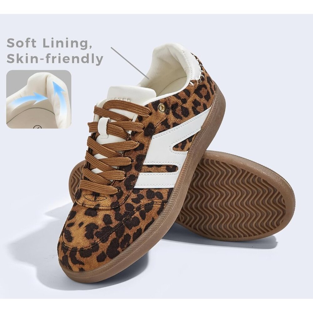 Women's Leopard Classic Retro Gum Sole Fashion Fabric Sneakers Shoes - Picture 4 of 6